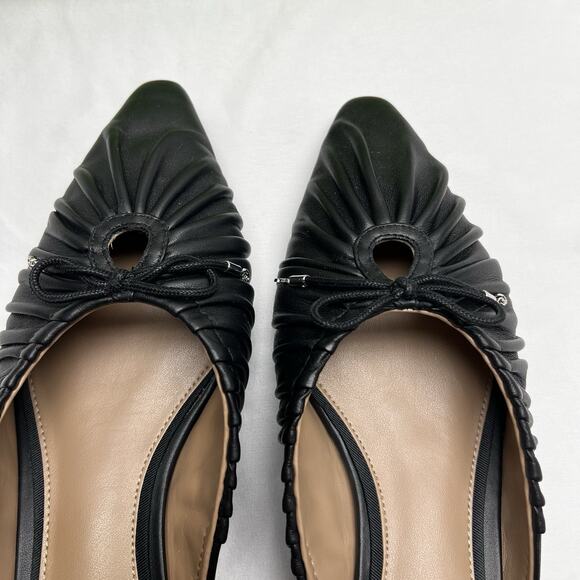 Sam Edelman Julia Black Leather Ruched Pointed Toe Bow Detail Mules Size 9.5 - Picture 5 of 10